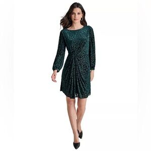 DKNY Boat-Neck Long-Sleeve Twist-Front Dress Size 14